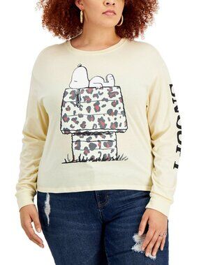 Love Tribe Womens Trendy Plus Size Leopard-House Snoopy-Graphic T-Shirt